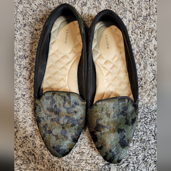 Birdies Shoes - Birdies The Blackbird Half Calf Hair Green Black Camo Loafer Slip On Flat Size 8